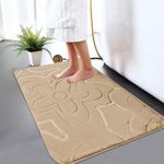 Memory Foam Bath Mat Non Slip Anti Mould Shower Mat Beautiful Embossed Flora Design Water Absorbent Toilet Pedestal Bathroom Mat (Beige, 50 x 80 cm - Bath Mat)