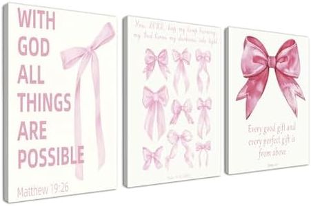 Trendy Pink Bow Wall Art Decor Set of 3, Inspirational Bible Verse Posters, Framed Aesthetic Prints Gifts for College Teen Girls Bedroom, Bathroom, Dorm (Pink 4, 24" x 36")