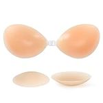 RELIRELIA Sticky Bra, Self Adhesive Bra, Invisible Strapless Reusable Silicone Bra, Sticky Push Up Backless Bras for Women, Nude, 30-40B