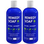 Remedy Soap Pack of 2, Helps Wash Away Body Odor, Sooth Athlete’s Foot, Ringworm, Jock Itch, Yeast Infections and Skin Irritations. 100% Natural with Tea Tree Oil, Mint & Aloe 12 oz