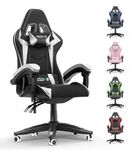 Racingreat Gaming Chair,Ergonomic Gaming Chair for Adults, Height Adjustable Reclining Computer Game Chair Comfortable with Headrest and Lumbar Support (Without Footrest, White)