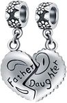 Mothers Day Theme Charm-925 Sterling Silver Mother/Daughter, Mother/Son, Father/Daughter Heart Split Pendant Beads, fits European Charms Bracelet, Gifts for Mum/Mummy/Girl/Boy/Grandma, Sterling Silver, No Gemstone