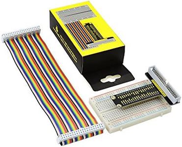 KEYESTUDIO GPIO Breakout Starter Kit for Raspberry Pi, Assembled Pi Breakout + Rainbow Ribbon Cable + 400 Tie Points Solderless Breadboard for for Raspberry Pi 4/3/2