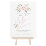 Personalised Baby Shower Welcome Sign for Baby Girl with Pink Flowers (FC1) (A3 With Easel)