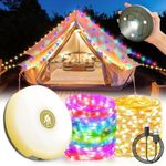 Mineup Camping String Lights, 100LED 33FT/10M Portable Outdoor Camping String Lights Reel with 8 Modes, 2000mAh Rechargeable Waterproof Camping Fairy Lights for Tents, Campsite, Awning,Car, Backyard