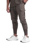 DIOTSR Mens High Ribbed Cargo Workout Jogger Pants Slim Fit Running Gym Sweatpants for Men with Zipper Pockets (Dark Taupe Large)