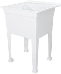Utility Sink Heavy Duty Freestanding Utility Tub Sink with Drain Plug, Adjustable Floor Levelers & 5 Step Installation Process, 24 x 24 Inches, White