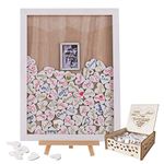 Wedding Guest Book, Y&K Homish Wooden Picture Frame, Drop Top Frame Sign Book with 100PCS Wooden Hearts, Rustic Wedding Decorations and The Wedding Gift (White Wooden Frame + Photo)
