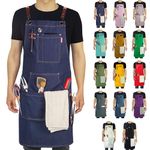 Stenffy Handmade Work Apron,Cotton Canvas,Multiple Pockets,Adjustable Cross Back Weight Apron,BBQ,Cafe,Kitchen,Painting,Carpenter,Artist Apron,Aprons for Men,Women,Sizes M to XXXL,Denim