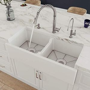 ALFI brand AB3918DB-W Smooth Thick Wall Fireclay Double Bowl Farm Sink, 39", White