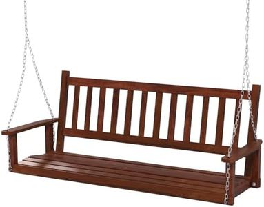 HAPPYGRILL 3-Person Wooden Outdoor Porch Swing, Heavy Duty Patio Hanging Bench Chair with 800 LBS Weight Capacity, 5.6 FT Adjustable Upper Chains, Slatted Back, Swing Bench for Garden, Backyard