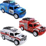 IQ Toys Fire Truck Police Car Ambulance - Set of 3 Emergency Rescue Vehicles Playset with Lights and Sirens