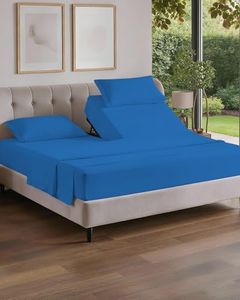 Split Head King Sheet Set – 4 Piece Flex Split Top King Sheets for Adjustable Beds - Fits 14” to 16" Mattress w/ Deep Pockets - Soft, Breathable & Cooling - Luxury Bedding & Wrinkle Free - Royal Blue