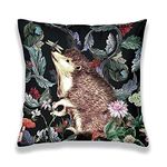 Obal William Morris inspired Cushion Covers Original Design Velvet Pillow Case Square Decorative Throw Pillow Cover 45cm x 45cm for Sofa Bed Couch Living Room Bedroom (18x18 Inch) Forest Hedgehog 1pc