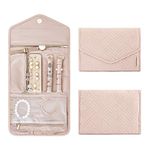 BAGSMART Travel Jewellery Organiser Roll Foldable Jewelry Case for Journey-Rings, Necklaces, Bracelets, Earrings, Soft Pink