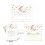 Pink Twinkle Little Star Baby Shower Invitations for Girls (25 Guests) Bundle Includes Fill-in Invites, Envelopes, Diaper Raffle Tickets, Bring a Book Insert Cards