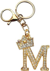 Letter Keychain for Women,Initial Letter Keychain with Rhinestone,A-Z Crystals Alphabet Keyrings Gold Metal Letter Keychain for Purse Handbags Gift Choice M