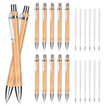 cobee 24 Pcs Bamboo Ballpoint Pen and Refills Set, 1mm Retractable Ball point Pens Black Ink Pens Sustainable Pen for Writing Journaling School Office(12 Pcs Pens+12 Pcs Refills)