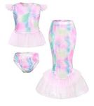 AmzBarley Kids Swimming Costume Girls Mermaid Swimsuit for Girl Swimwear Sports Surfing Bathing Suit Swim Separate Bikinis Tankini Top+Skirt Sets Clothes Pink 7-8 Years 140