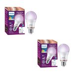 Philips Wiz Smart WI-Fi LED Bulb E27 9-Watt, 16 Million colors , Compatible with Amazon Alexa and Google Assistant, Pack of 2