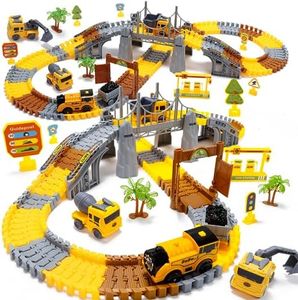 Construction Toys Race Track Set 178 PCS for Kids, Flexible Train Tracks with 1 Electric Train, Excavator,Cement Truck,Loading Truck Engineering Vehicle Playset,Gifts for 3 4 5 6 Year Old Boys Girls