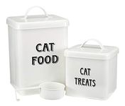 Morezi Pet Food and Treats Containers Set with Scoop for Cats or Dogs - Cream Powder-Coated Carbon Steel - Tight Fitting Lids - Storage Canister Tins - Cat Food