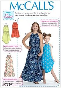 McCall's 7589 Children's & Girl's Gathered Neckline Sleeveless Dresses with Elastic Waist Options - Size XS-S