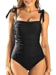 CharmLeaks Women One Piece Swimsuit Adjustable Straps Bathing Suits High Cut Monokini Black L