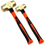 WEDO 2-Pieces Brass Sledge Hammer Set,2lb+5lb,Fiberglass Handle,Non-Magnetic, Die-Forge, Corrosion Resistant, DIN Standard