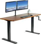 JIN OFFICE Wrought And Cast Iron Height Adjustable Desk Manual | Manual Sit Stand Desk| Manual Standing Desk With Hand Crank| 80 Kg Weight Capacity | Black Frame With Brown Top| (1200 By 750 Mm Top)