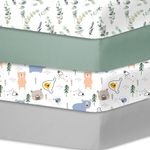 Bimocosy Fitted Sheet for Baby Cot Bed 60 x 120 cm, 100% Microfibre, Oeko-Tex Standard 100 Certified, Pack of 4, Leaves, Green, Bear, Grey