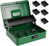 Sgorlds Large Locking Cash Box with Combination Lock and Money Tray, Money Box with Cash Tray, Lock Safe Box for Office Business, 11.8L x 9.5W x 3.5H Inches (Combination, Dark Green)