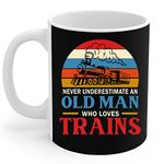 Train Lovers Mug Never Underestimate an Old Man Who Loves Trains Retro Railroad Train Gift Coffee Mug 11Oz