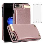 Asuwish Phone Case for iPhone 7plus 8plus 7/8 Plus Wallet Cover with Tempered Glass Screen Protector and Leather Purse Credit Card Holder Slot Cell i Phone7s 7s + 7+ 8s 8+ Phones8 7p 8p Rose Gold