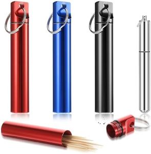 Gjinxi Portable Toothpick Holder 4PCs, Metal Toothpicks Holder Dispenser, Pocket Waterproof Case Toothpicks Container with Keychain, Travel Purse Ear Wax Removal Tool Case, Needle Holder Cotton Swab