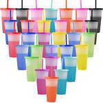 Color Changing Cups,30 Packs 24 oz Reusable Plastic Tumblers with Lids and Straws for Adults Kid Party, Cold Water Cup for Iced Coffee Tea and Smoothie