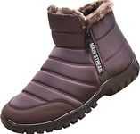 GILKUO Men's Winter Snow Boots Fur Lining Warm Boots with Zip, Brown, 8 UK