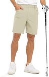 TBMPOY Men's Golf Hiking Shorts 7" Dry Fit Lightweight Stretch Cargo Casual Dress Work Shorts with Pockets, Light Khaki, 34