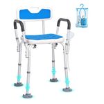 VEVOR Shower Chair Seat with Padded Armrests and Back, Shower Stool with Suction Feet, Shower Chair for Inside Shower Bathtub, Adjustable Height Bench Bath Chair for Elderly Disabled, 181.4kg Capacity