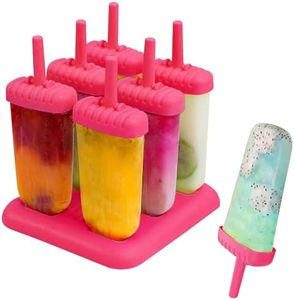 KARP Set of 6 Popsicle Mould Set with Tray | Reusable Ice Cream & Kulfi Maker Molds | BPA Free Plastic Popsicle Maker for Kids & Adults (Pink)