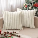 MIULEE Beige Throw Pillow Covers 18x18 Inch Set of 2 Fuzzy Striped Soft Pillowcase with Velvet Back Faux Rabbit Fur Cushion Covers Christmas Decorative Home Pillows for Sofa Couch Bedroom Car