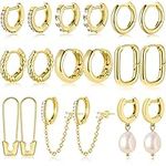 9 Pairs Small Huggie Hoop Earrings for Women, 14K Gold Plated Lightweight Cartilage Earring Set, Hypoallergenic Gold Hoops Earrings for Gift (A-Gold)