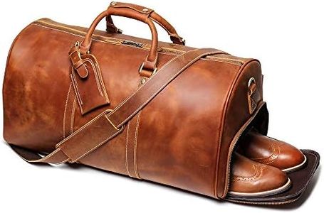 Leathfocus Leather Travel Duffel Bag, Mens Classic Gift Leather Weekend Bag Overnight Full Grain Retro Sport Gym Carry on Luggage YKK Zipper (Brown)