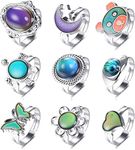 Finrezio 9Pcs Color Changing Mood Ring for Women Girls Mood Rings Adjustable Inspirational Finger Rings Set