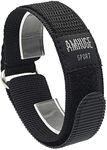 AMHUGE Nylon Sport Watch Band Black Grey WATERPROOF 18mm 20mm 22mm Hook Loop & Fastening Outdoor Watch Strap (Black with Grey Logo（Silver Stainless Steel Buckle）, 18mm-Regular)