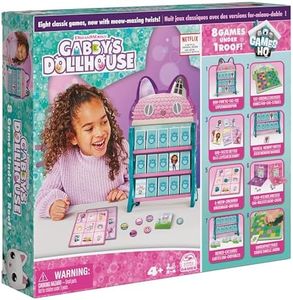 Spin Master Games Gabby's Dollhouse, Quartier Generale con 8 Giochi da Tavolo Classici: Dama, Tris, Gioco delle Coppie, Tombola, Ispirati alla Serie TV su Netflix, per Bambini, 4+ Anni