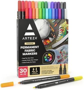 ARTEZA Fabric Markers, Set of 30 Assorted Colors, Permanent and Machine Washable Ink Ideal for Coloring Jeans, T-Shirts, Sneakers, Backpacks, Jackets, and More