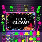 46 Pieces Glow Party Supplies Including Let's Glow Neon Party Banner Glow Party Backdrop 45 Photo Booth Prop Fully Assembled Fluorescent Paper Posing Prop for Glow Birthday Party Halloween Christmas