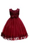 YMING Girl Flower Dress Bowknot Pageant Dress Wedding Bridesmaid Summer Dress Burgundy 5-6 Years