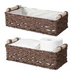 Navaris Natural Paper Rope Storage Basket Set with Wooden Handles - Large & Small Versatile Baskets for Organisation & Hampers - Wicker Storage for Shelves, Bathroom or Laundry